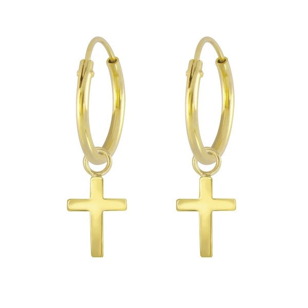 Hoops i 18 karat forgyldt sølv med kors fra ByBirch – 6x8 mm elegante øreringe.